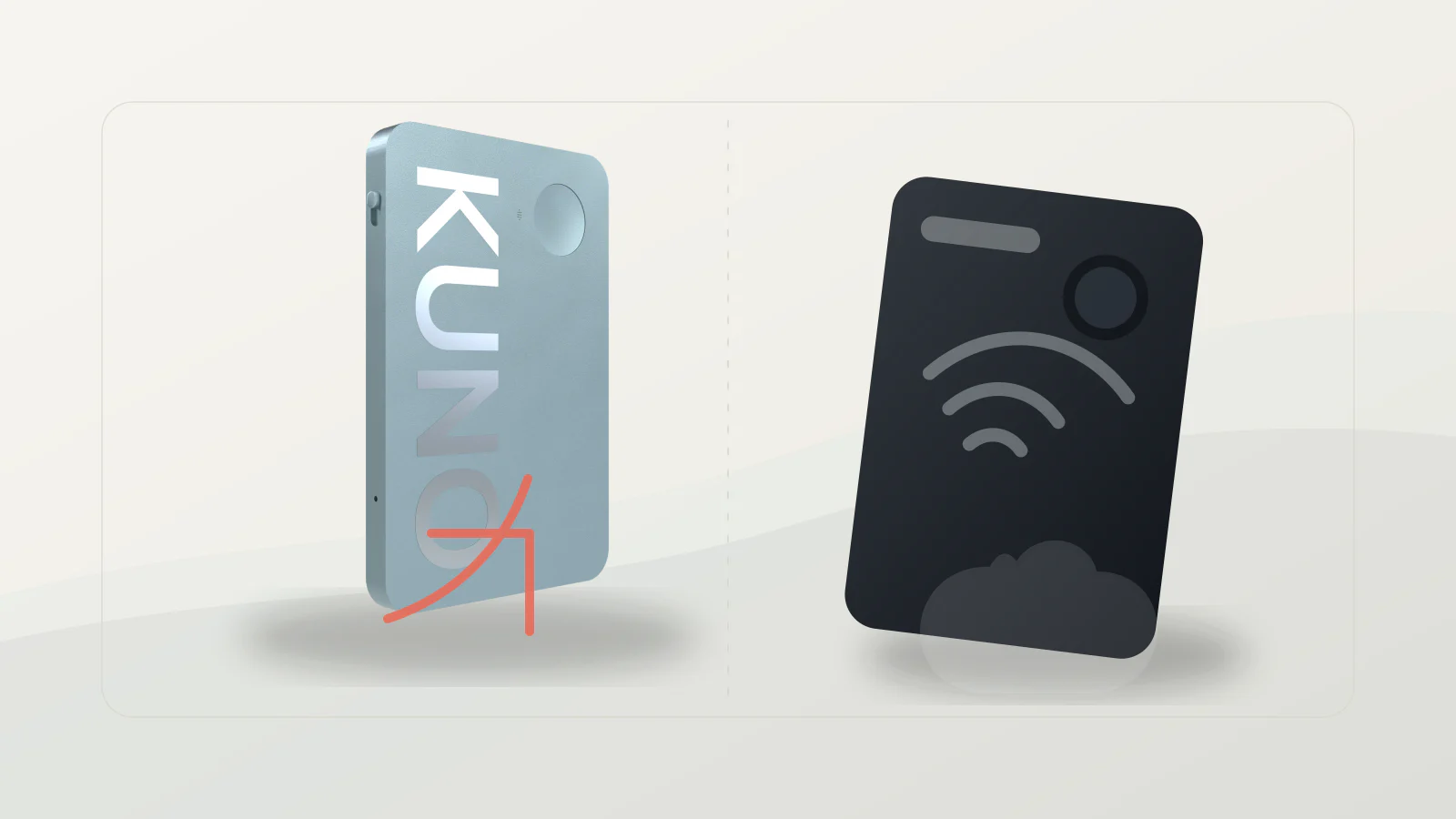 A Kuno recorder shown beside a generic cloud-based recorder to compare on-device and cloud AI meeting capture.